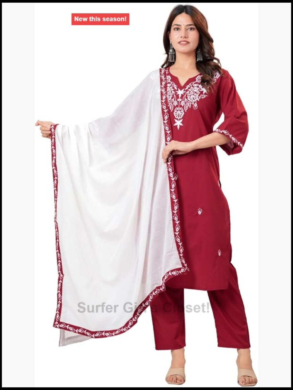 Cotton Straight Kurta Pant Set with Dupatta Embroidered Ethnic Festive Wear